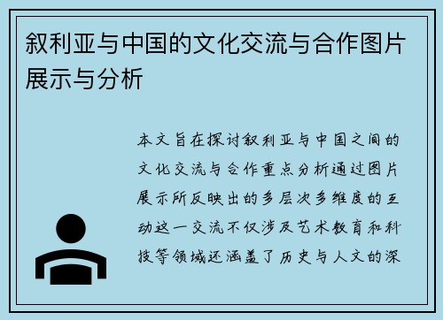 叙利亚与中国的文化交流与合作图片展示与分析